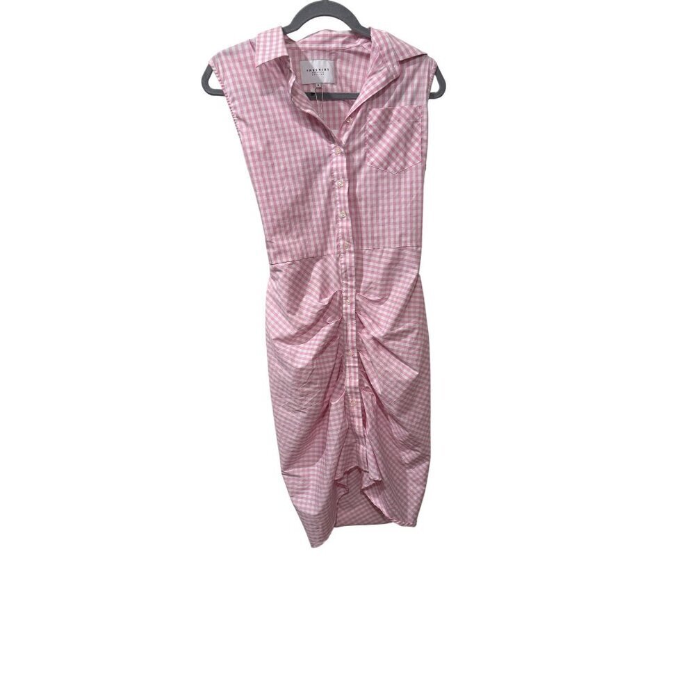 Pink Gingham Sleeveless Button-Down Dress The Shirt Rochelle Behrens Size S NWT